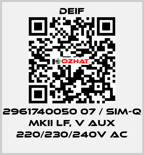 2961740050 07 / SIM-Q MKII LF, V aux 220/230/240V AC Deif