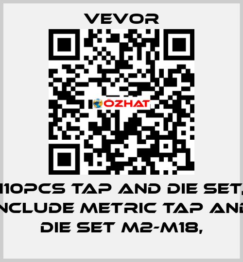 110Pcs Tap and Die Set, Include Metric Tap and Die Set M2-M18, VEVOR