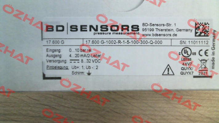 17.600G-1002-R-1-5-100-300-Q-000 Bd Sensors