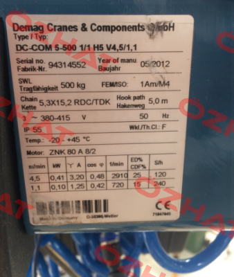 Hook for DC-COM 5-500 1/1 H5 V4,5/1/1  Demag