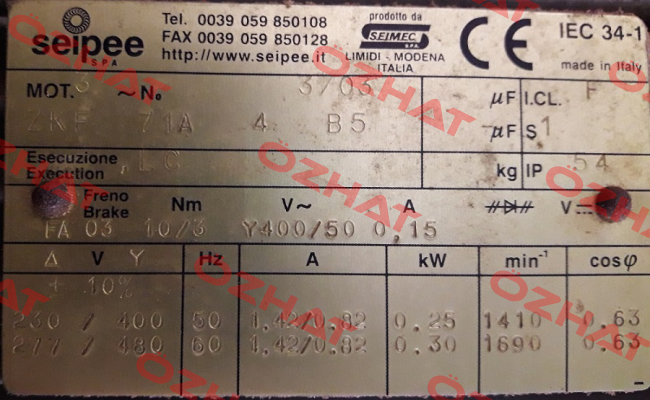 ZKF 71A 4 B5 obsolete, replaced by HBF 71A 4 230.400-50 B5  SEIPEE