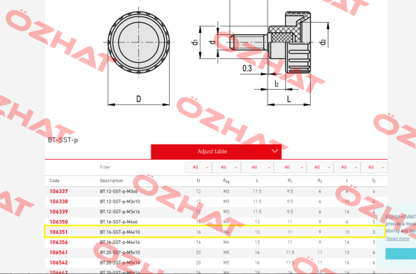 P/N: 106351 Type: BT.16-SST-p-M4x10 (pack 1x25 pcs)  Elesa Ganter