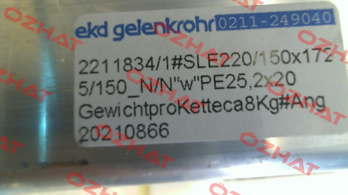 SLE 220 /150 x 1725 / 150-N/N "w" Ekd Gelenkrohr