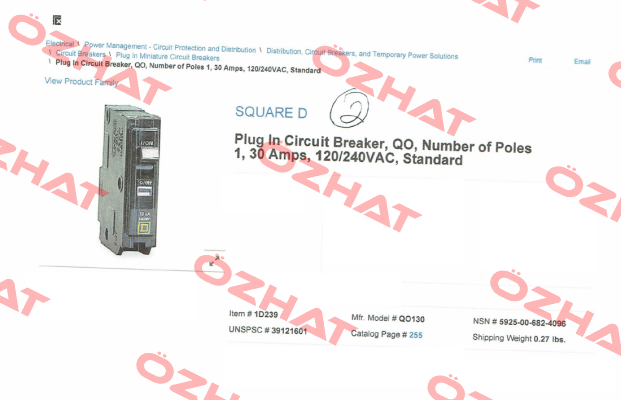 QO130  Square D (Schneider Electric)