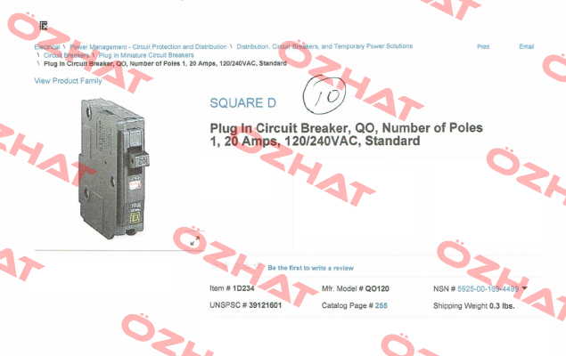 QO120  Square D (Schneider Electric)